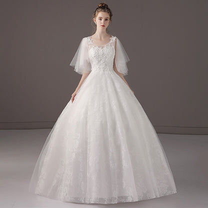 【wd56m】　フレアスリーブチュール刺繍ドレス　プリンセスライン