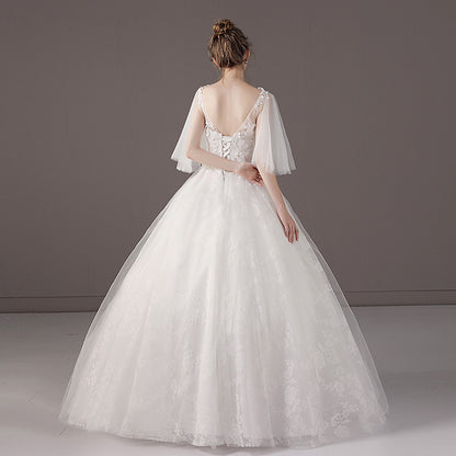 【wd56m】　フレアスリーブチュール刺繍ドレス　プリンセスライン