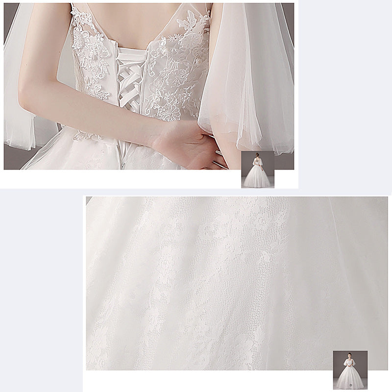 【wd56m】　フレアスリーブチュール刺繍ドレス　プリンセスライン