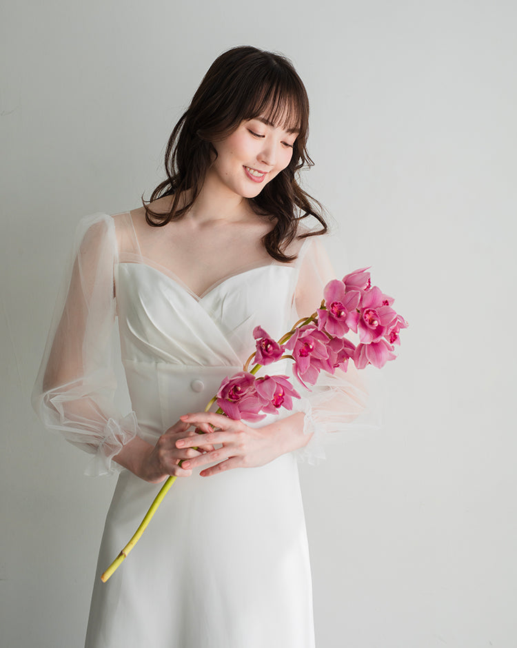 SL01【wd599ls】シアーロングスリーブハートカットボタンドレス　スレンダー