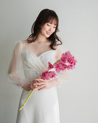 SL01【wd599ls】シアーロングスリーブハートカットボタンドレス　スレンダー