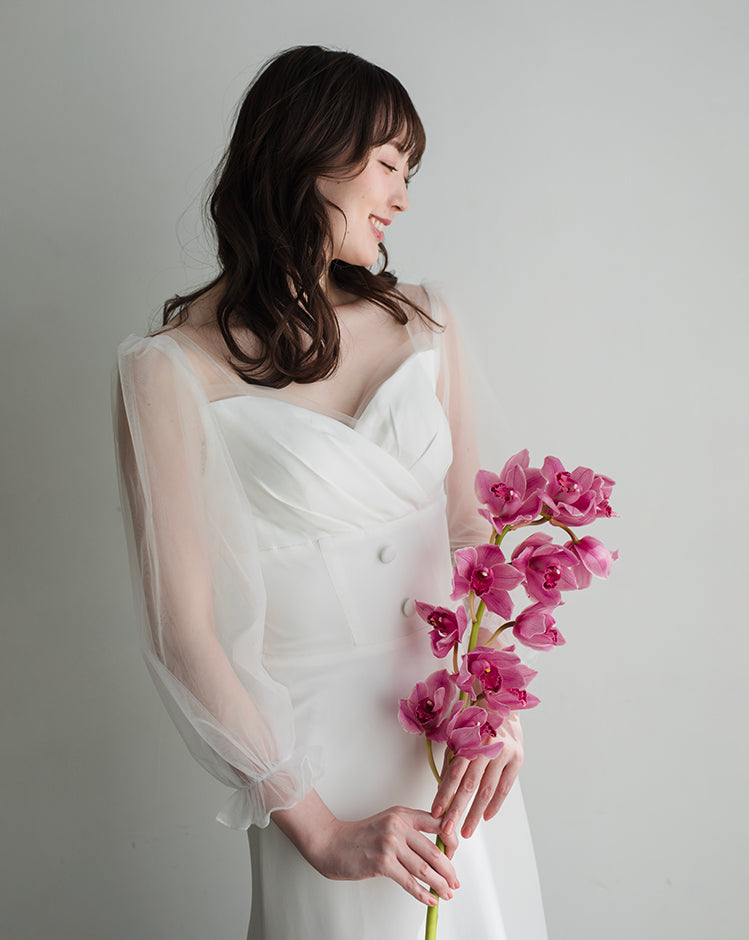 SL01【wd599ls】シアーロングスリーブハートカットボタンドレス　スレンダー