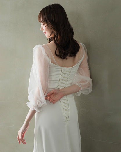 SL01【wd599ls】シアーロングスリーブハートカットボタンドレス　スレンダー