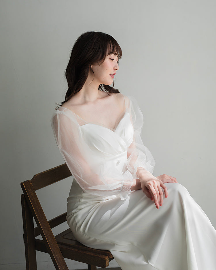 SL01【wd599ls】シアーロングスリーブハートカットボタンドレス　スレンダー