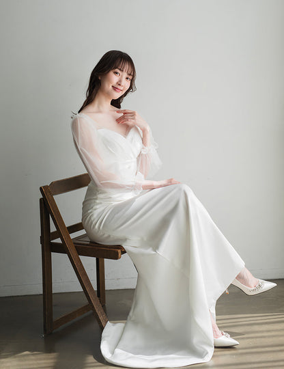 SL01【wd599ls】シアーロングスリーブハートカットボタンドレス　スレンダー