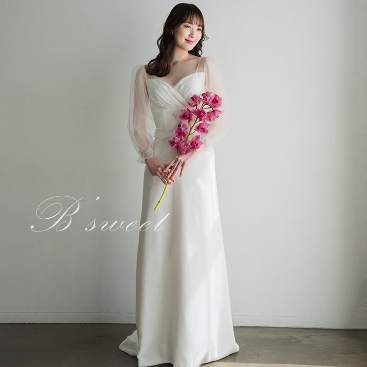 SL01【wd599ls】シアーロングスリーブハートカットボタンドレス　スレンダー