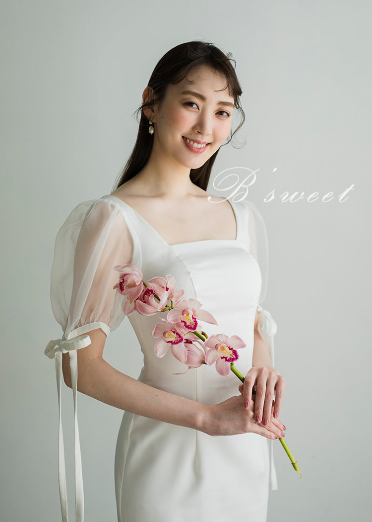 【wd610ls】ウエディング ドレス ウェディングドレス 袖あり リボン トレーンタイプ wedding dress レディースドレス 結婚式 タイトドレス マーメイド タイトマーメイド マーメイドドレス ファスナー 前撮り 後撮り 披露宴 結婚式 演奏会 発表会 海外挙式ドレス【XS～XL】