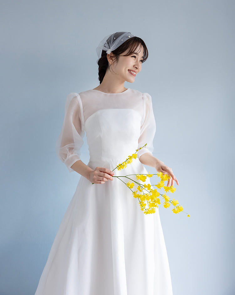 ウェディングドレス 白 袖あり 長袖 レース 結婚式 花嫁 ロングドレス