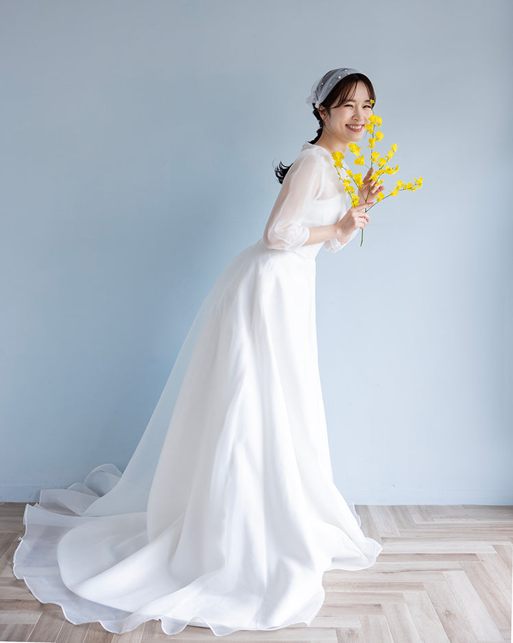 【wd633ls】シアーパフスリーブドッキングドレス　Aライン