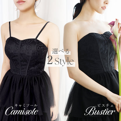 【wd651vt】選べる2スタイル　レースティアードスカートブラックドレス