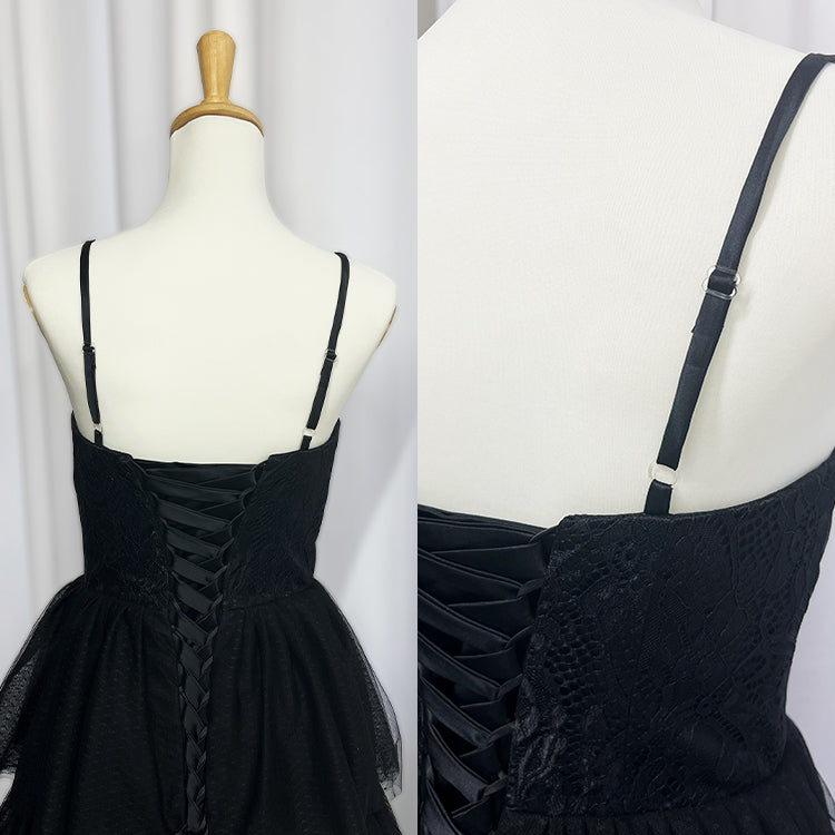 【wd651vt】選べる2スタイル　レースティアードスカートブラックドレス