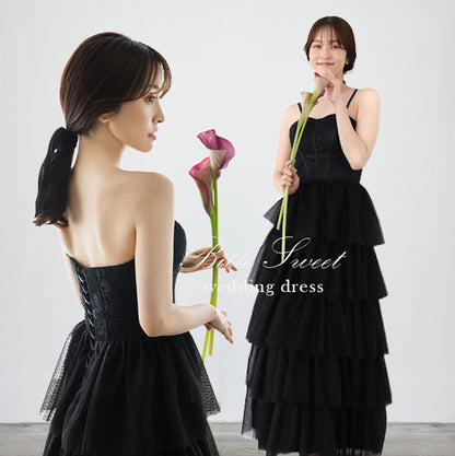 【wd651vt】選べる2スタイル　レースティアードスカートブラックドレス