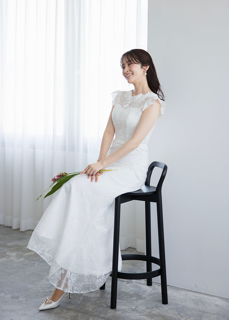 wd675ls】フレンチスリーブ総レース スレンダードレス – ドレス