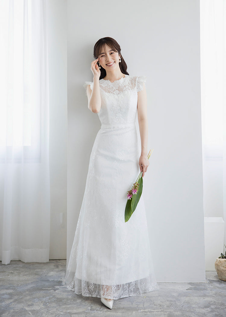 wd675ls】フレンチスリーブ総レース スレンダードレス – ドレス