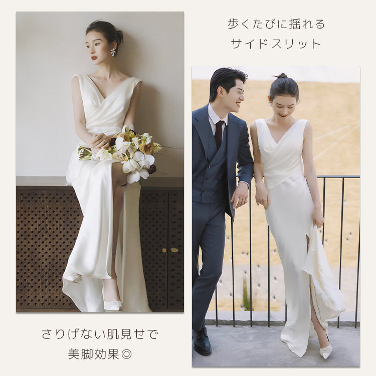 【wd678sr】バックドレープスリットドレス　スレンダーライン
