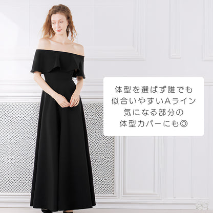 【wd689ls】オフショルダーフリルドレス　Aライン