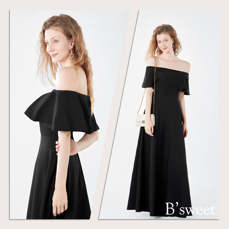 【美品】 DRESS PRODUCTION オフショルダー Aライン ブラック オフショルダー Aラインドレス ブラック（W274BK）