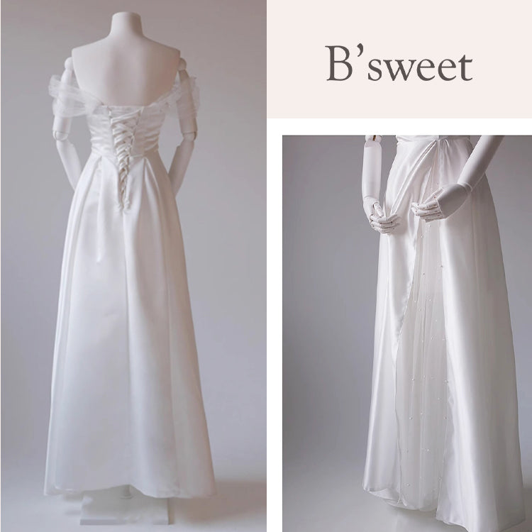 ホワイト Aライン ウェディングドレス　2way パフスリーブ　アイボリー ホワイト Aライン ウェディングドレス 2way パフスリーブ