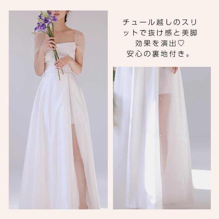 【wd691ls】2スタイルパールスリーブドレス　 Aライン