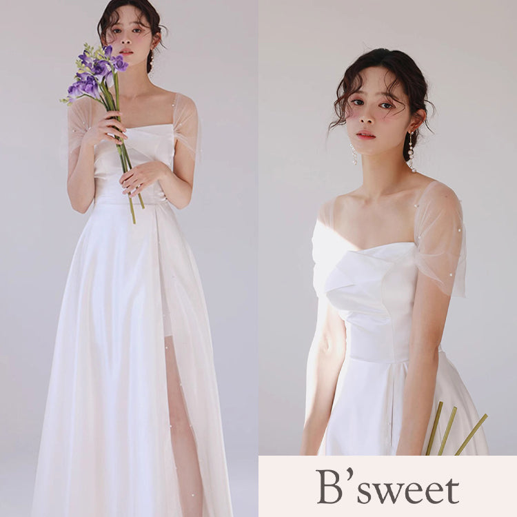 B'sweet ホワイト Aラインドレス Amazon | [B'sweet] ビスチェタイプ ウェディングドレス Aライン