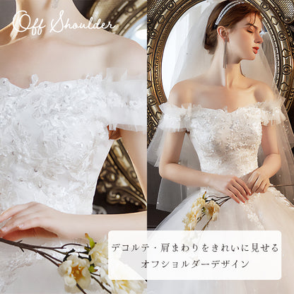 【wd700sf】レースオフショルダーウェディングドレス　プリンセスライン