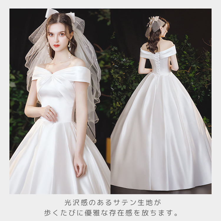 【wd701sf】オフショルダーサテンドレス　プリンセスライン