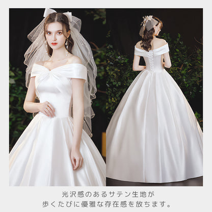【wd701sf】オフショルダーサテンドレス　プリンセスライン
