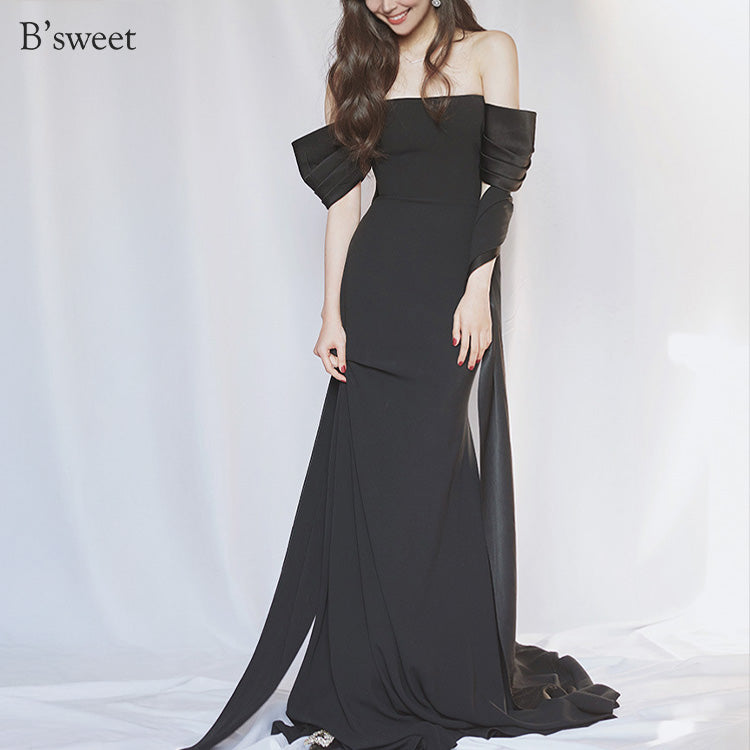 wd705jx】ドレープスリーブオフショルダーマーメイドドレス マーメイド