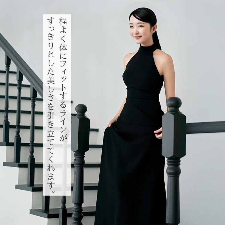 wd706jx】バックレスホルターネックドレス スレンダーライン – ドレス