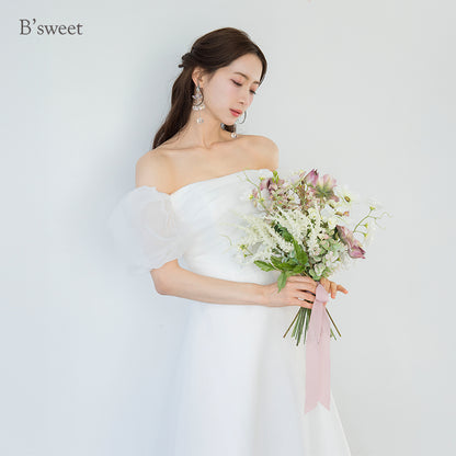 【wd717jx】オーガンジーオフショルダードレス　Aライン