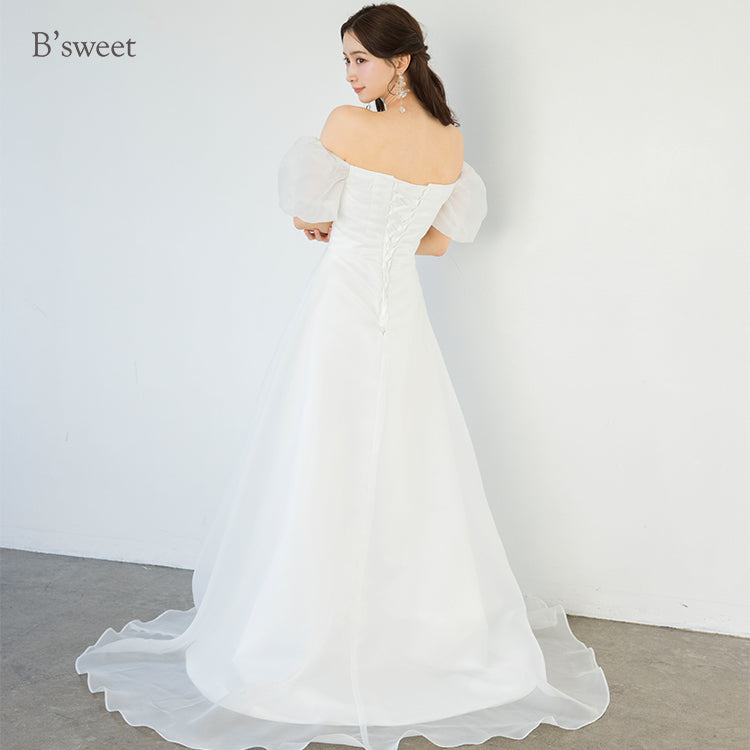 【wd717jx】オーガンジーオフショルダードレス　Aライン