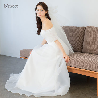 【wd717jx】オーガンジーオフショルダードレス　Aライン