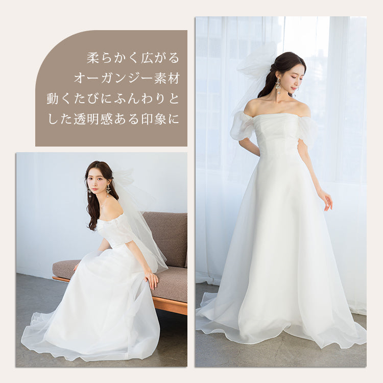 【wd717jx】オーガンジーオフショルダードレス　Aライン