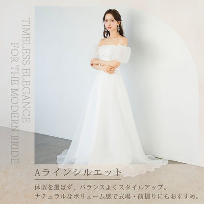 【wd717jx】オーガンジーオフショルダードレス　Aライン