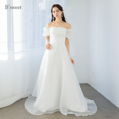 【wd717jx】オーガンジーオフショルダードレス　Aライン