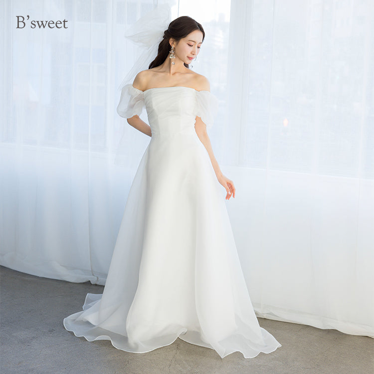 【wd717jx】オーガンジーオフショルダードレス　Aライン