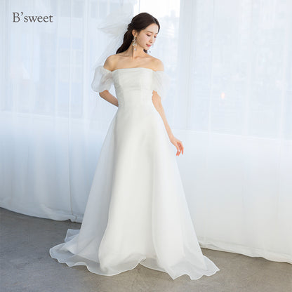 【wd717jx】オーガンジーオフショルダードレス　Aライン