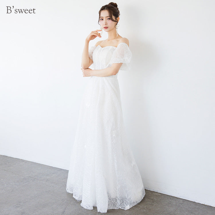 【wd721yn】シアーフラワーオフショルダードレス　Aライン