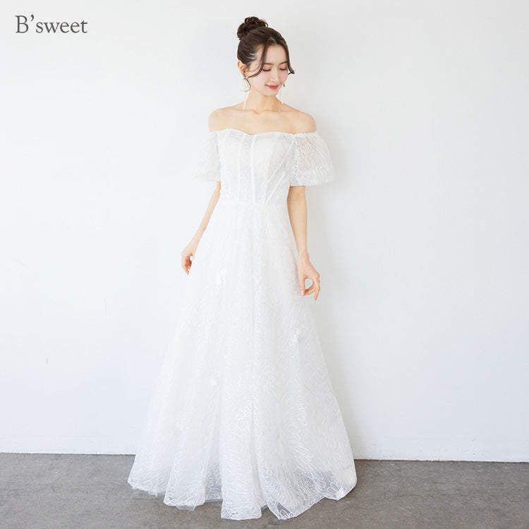 【wd721yn】シアーフラワーオフショルダードレス　Aライン