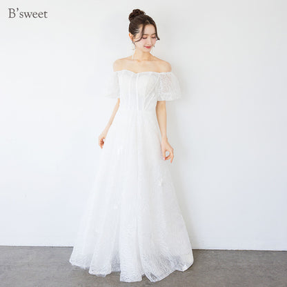 【wd721yn】シアーフラワーオフショルダードレス　Aライン