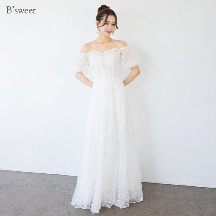 ★あゆ ★オフショルダー フラワー装飾 ウェディングドレス wd721yn】オフショルダー花柄編み上げドレス Aライン – ドレスショップ