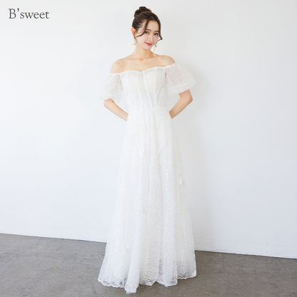 【wd721yn】シアーフラワーオフショルダードレス　Aライン