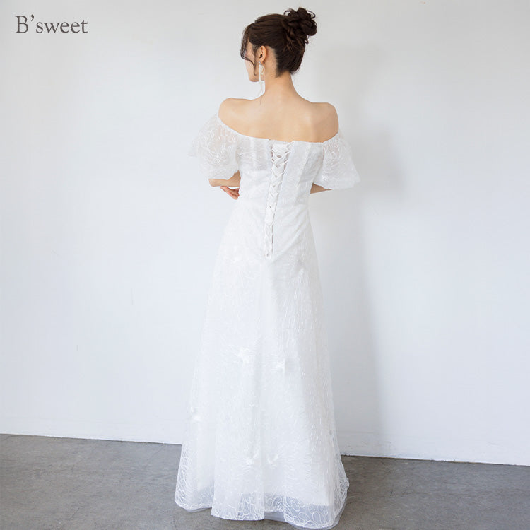 【wd721yn】シアーフラワーオフショルダードレス　Aライン