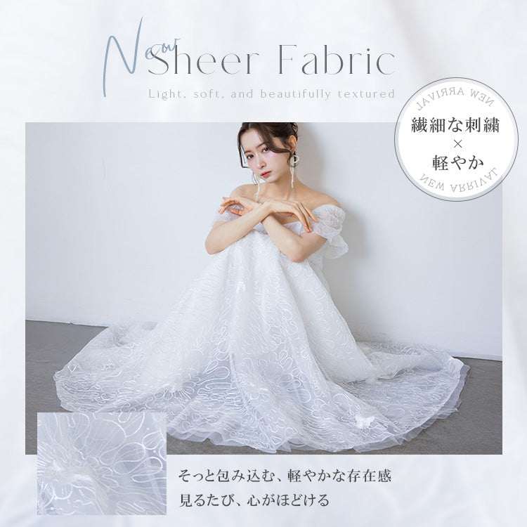 【wd721yn】シアーフラワーオフショルダードレス　Aライン