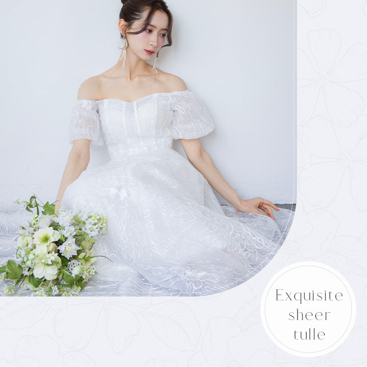 【wd721yn】シアーフラワーオフショルダードレス　Aライン