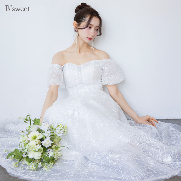 wd721yn】オフショルダー花柄編み上げドレス Aライン – ドレスショップ