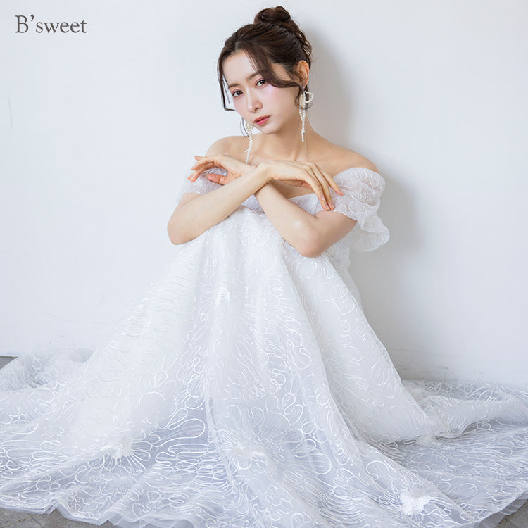 【wd721yn】シアーフラワーオフショルダードレス　Aライン