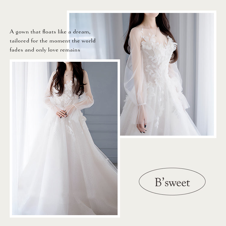 wd722yn】シアーロングスリーブ刺繍ドレス Aライン – ドレス