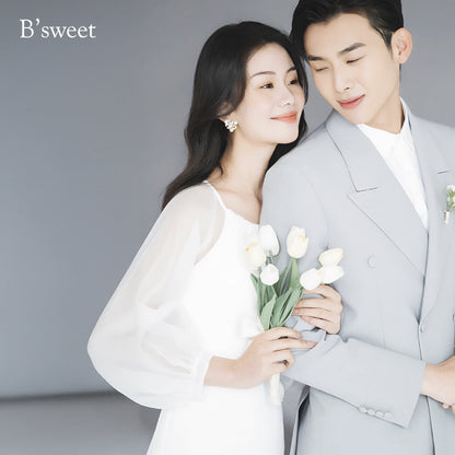 【wd724yj】ロングスリーブシフォンドレス　スレンダーライン