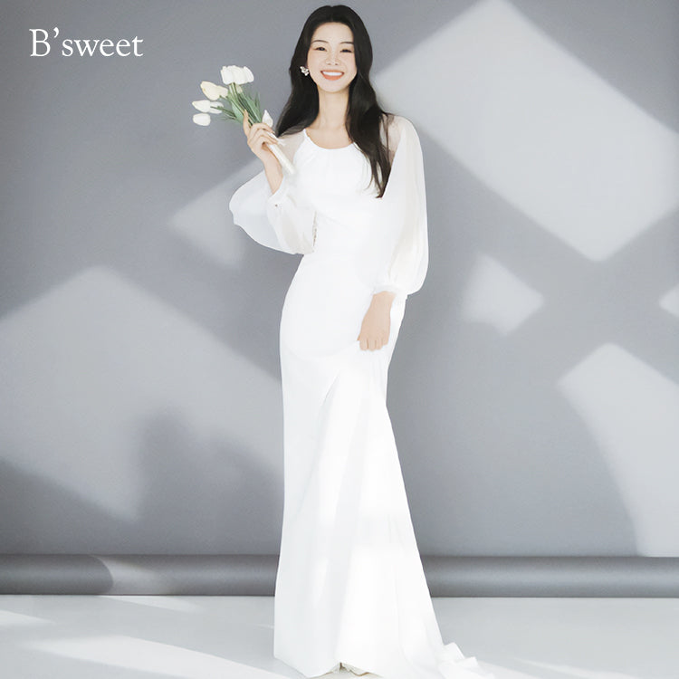 ロングスリーブシフォンドレス　スレンダーライン